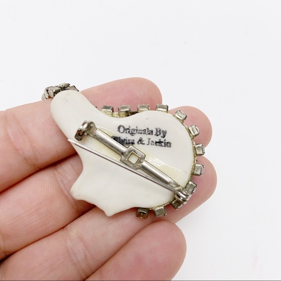 Vintage Porcelain Rhinestone Face Brooch - Picture 5 of 5